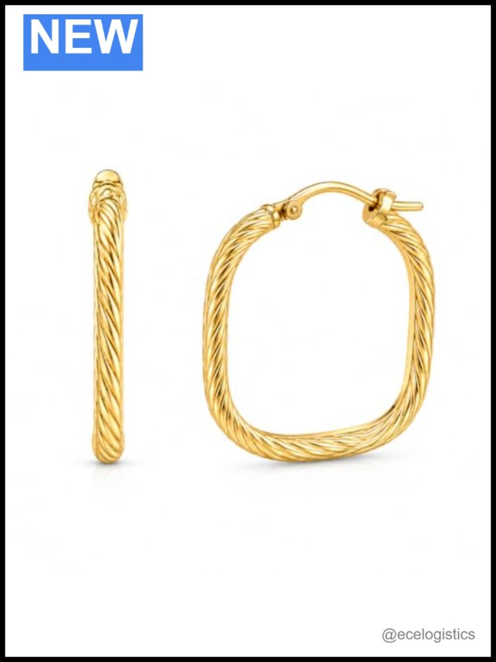 14K Gold Hoop Earrings Twist Medium 30mm Hypoallergenic